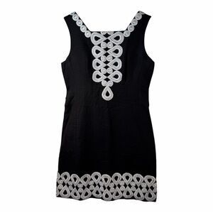 Lilly Pulitzer Black Sleeveless Mini Dress with White Embroidered Trim